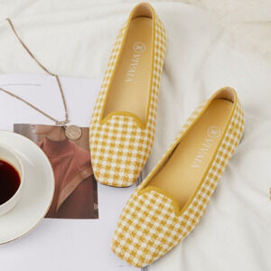 Vivaia Sylvia Old Money Breathable Comfort Washable Yellow Gingham Loafers 9,5